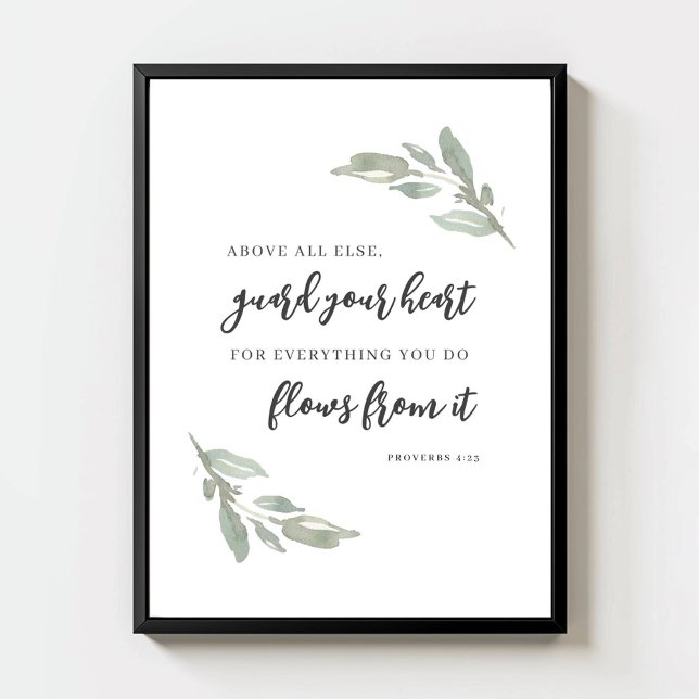 Guard Your Heart Minimal Bible Verse Green Leaves Poster (Von Creator hochgeladen)