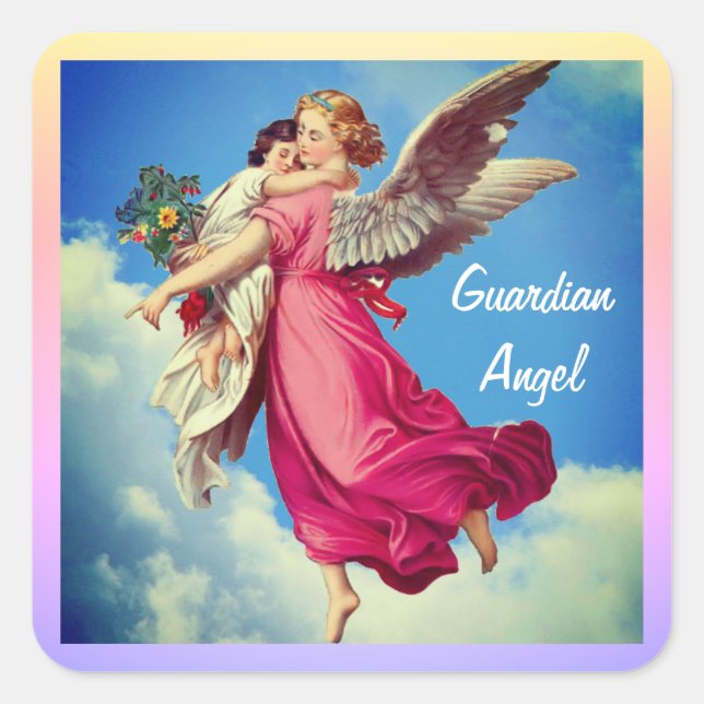 Guardian Angel And Child Inspirational  Quadratischer Aufkleber (Vorderseite)