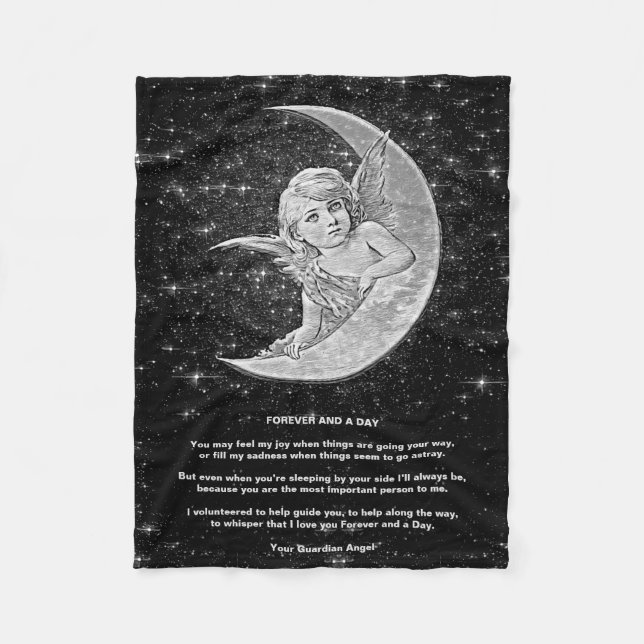 Guardian Angel Black und White Blanket Fleecedecke (Vorderseite)