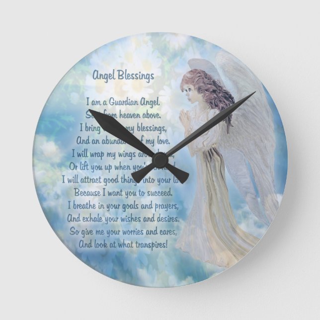 Guardian Angel Blessings Runde Wanduhr (Vorderseite)