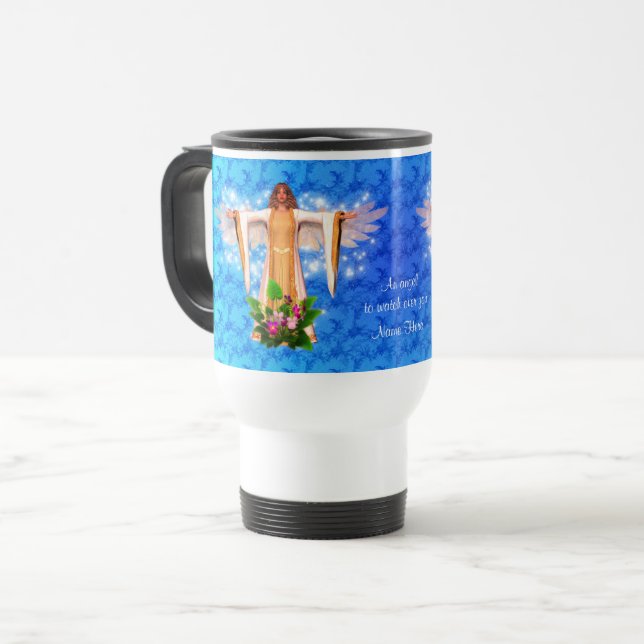 Guardian Angel Blue Inspirational Personalisiert Reisebecher (Vorderseite Links)