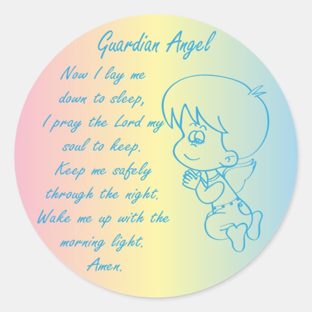 Guardian Angel Boy Abend Gebet Runder Aufkleber (Vorderseite)