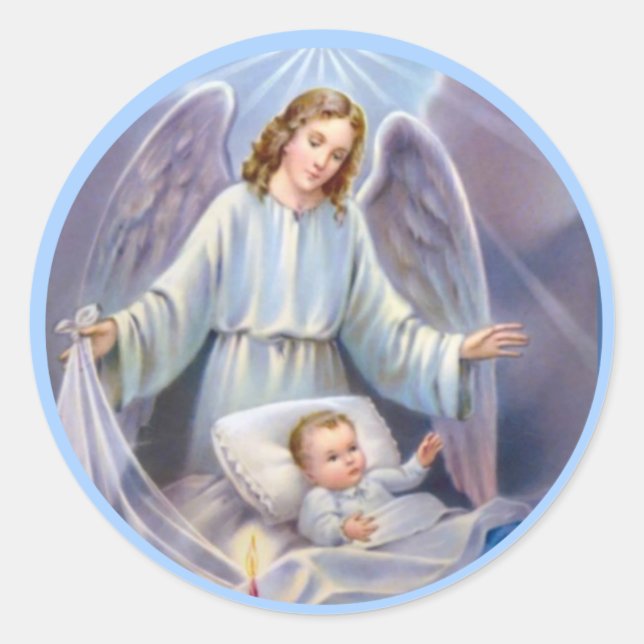 Guardian Angel Boy Babycandle Himmel blau Runder Aufkleber (Vorderseite)