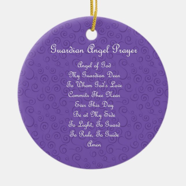 Guardian Angel Gebet Lila Keramik Ornament (Vorne)
