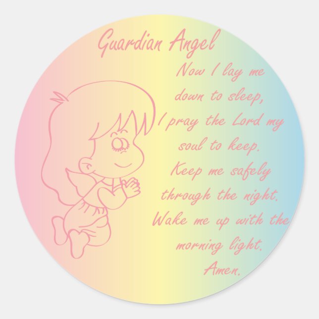 Guardian Angel Girl Abend Gebet Runder Aufkleber (Vorderseite)