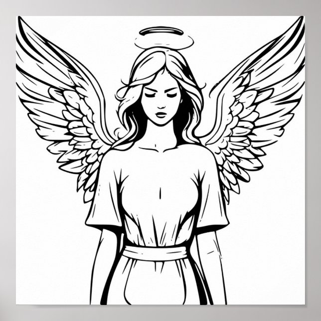 Guardian Angel Girl Black and White Poster (Vorne)