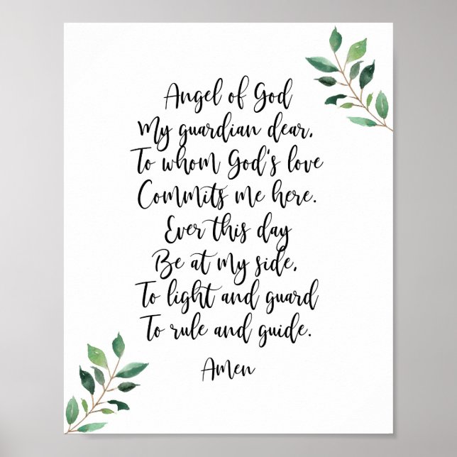 Guardian Angel Katholisches Gebet Print Kalligraph Poster (Vorne)