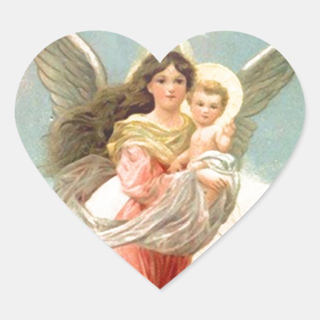 Guardian Angel mit Kindern Herz-Aufkleber (Vorderseite)