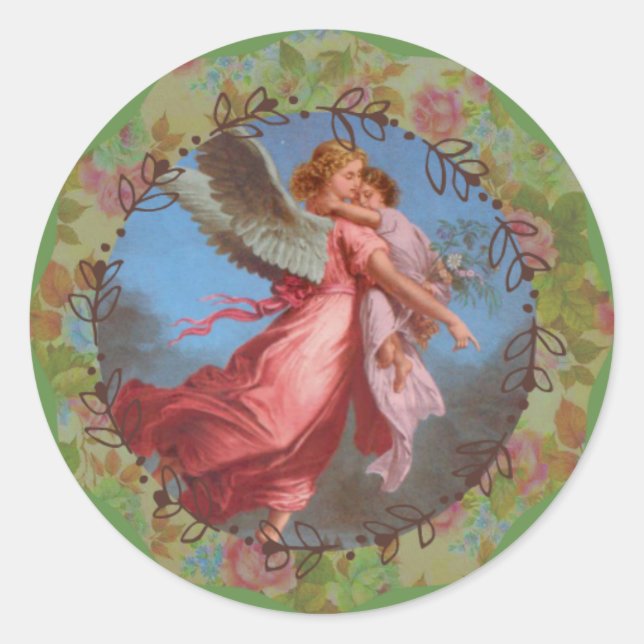 Guardian Angel mit Kleinkind Runder Aufkleber (Vorderseite)