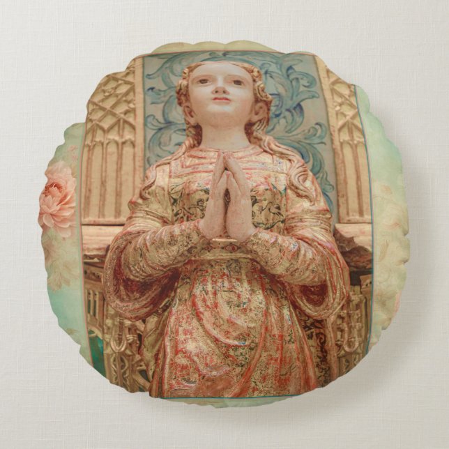 Guardian Angel painting Rundes Kissen (Vorderseite)