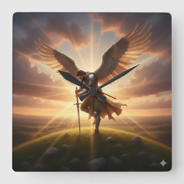 Guardian Angel Protection -   Quadratische Wanduhr (Vorderseite)
