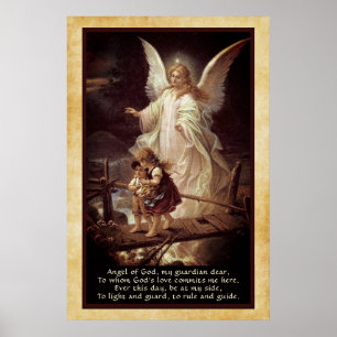 Guardian Engel, Kinder, Brücke und Gedicht Poster