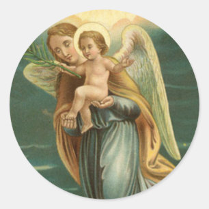 Guardian Engel und Baby Jesus Runder Aufkleber