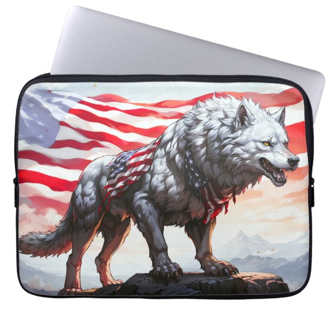 "Guardian of Freedom: The Patriotic Wolf" Laptopschutzhülle (Vorderseite)