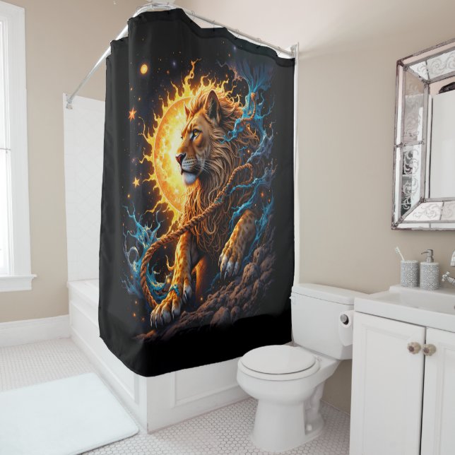 Guardian of the Solar Threshold – Lion of Balance  Duschvorhang (Beispiel)