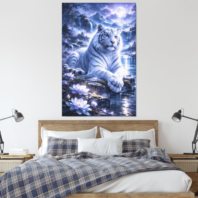 Guardian White Tiger – Silent Strength and Gentle  Leinwanddruck (Insitu (Schlafzimmer))