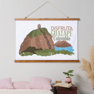 Guatape Colombia El Peñol Vintage Travel Wandteppich Mit Holzrahmen