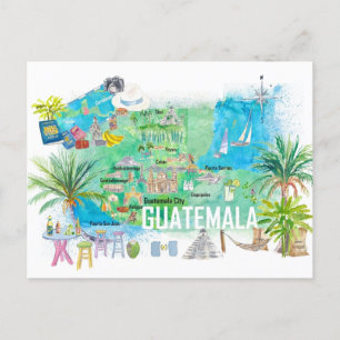 Guatemala Carte de voyage illustrée avec routes