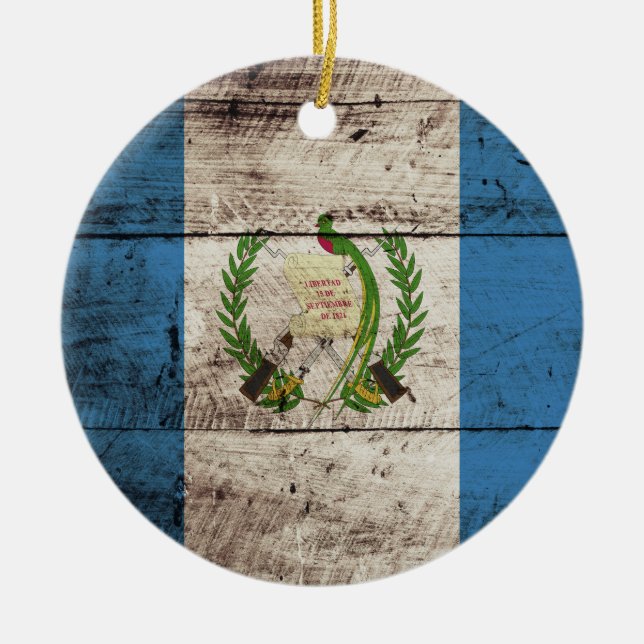 Guatemala-Flagge auf altem hölzernem Korn Keramik Ornament (Vorne)