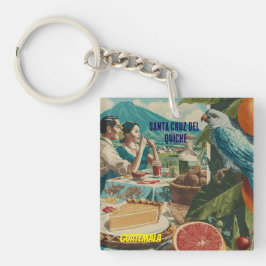 GUATEMALA, SANTA CRUZ DEL QUICHE Retro poster Schlüsselanhänger