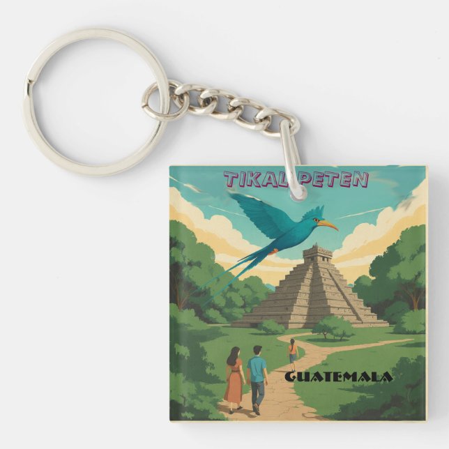 GUATEMALA, TIKAL PETEN Retro poster Schlüsselanhänger (Vorderseite)