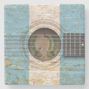 Guatemaltekische Flagge auf alter Akustikgitarre Steinuntersetzer
