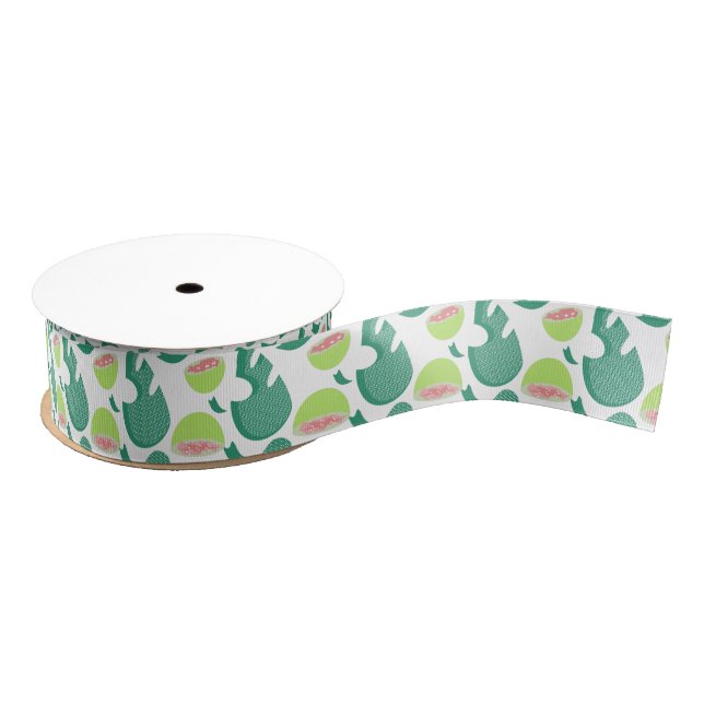 Guava Greenery Pink Green Fruit Pattern Ripsband (Spule)