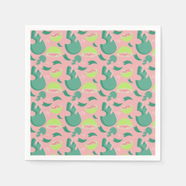 Guava Greenery Pink Green Fruit Pattern Serviette (Vorderseite)