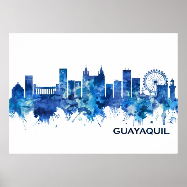 Guayaquil Ecuador Skyline Blue Poster (Vorne)