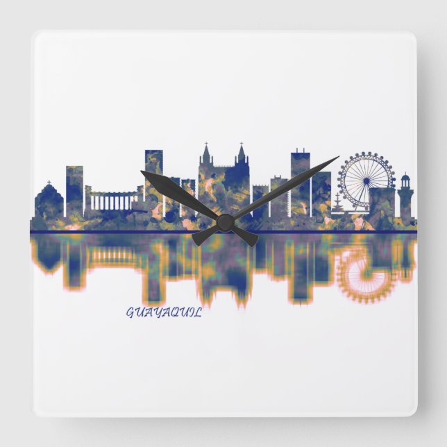 Guayaquil Skyline Quadratische Wanduhr (Vorderseite)