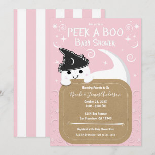 Guck mal BOO Geister Hexe Rosa Halloween Babyparty Einladung