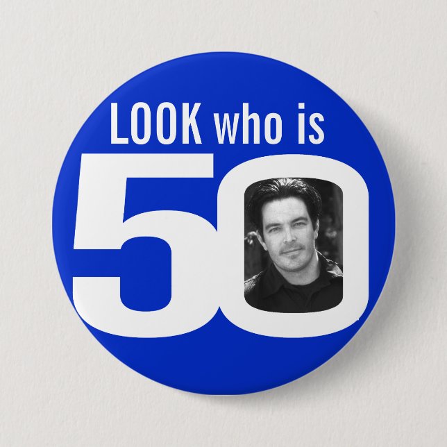 Guck mal, wer 50 Foto weiß ist Button (Vorderseite)