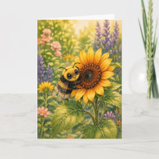 Guckguck-Hummel-Sonnenblume-Aquarell leer Karte