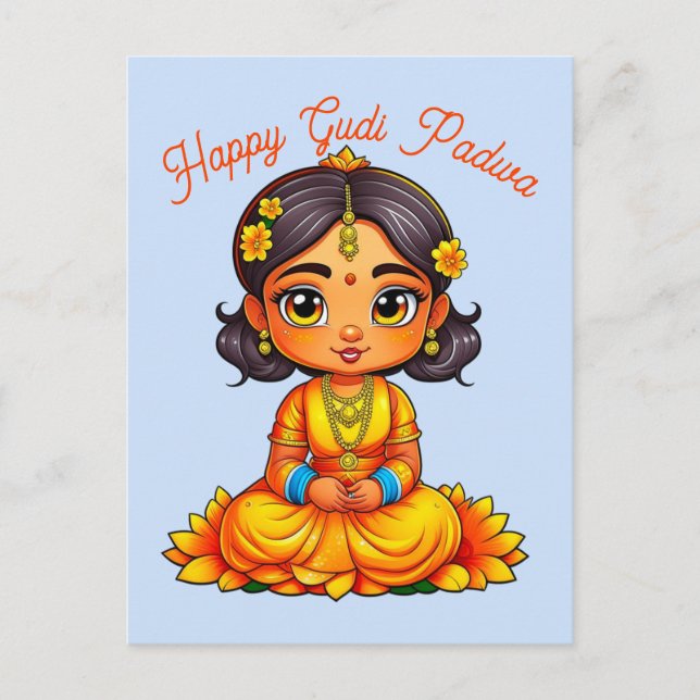 Gudi Padwa Chibi Girl Postkarte (Vorderseite)