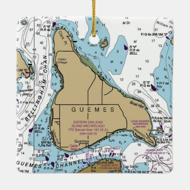 Guemes Island Chart Keramikornament (Rückseite)