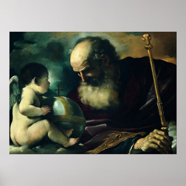 Guercino - Gott der Vater und der Engel - 1620 Poster (Vorne)