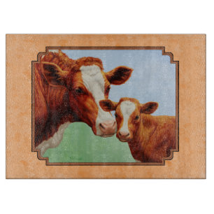 Guernsey Calf und Mutter Kuh Peach Schneidebrett