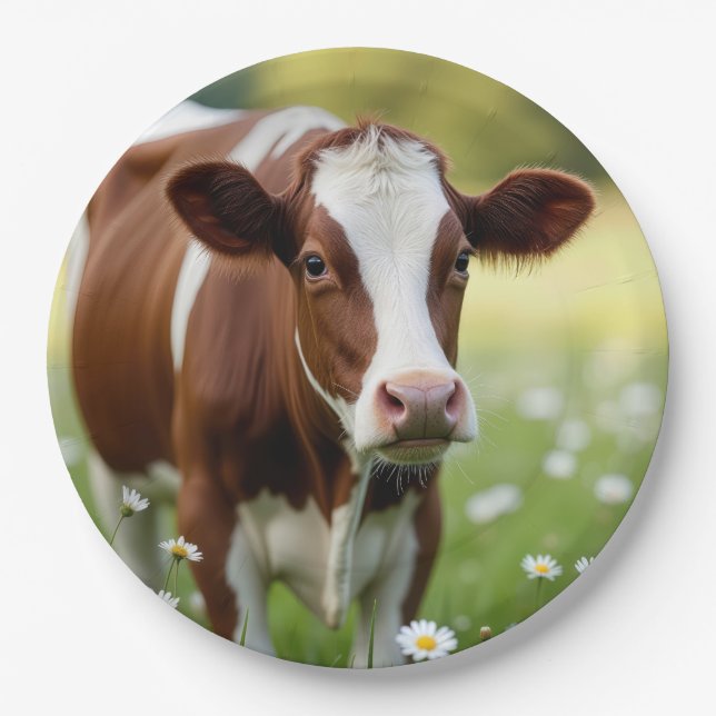Guernsey Kuh auf dem Daisy Field Pappteller (Vorderseite)