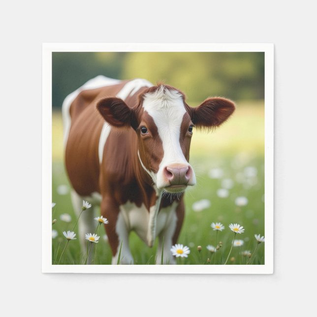 Guernsey-Kuh auf dem Gebiet der Wildblume Serviette (Vorderseite)