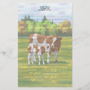 Guernsey Kuh & Niedlich Calf im Sommer Weide Briefpapier