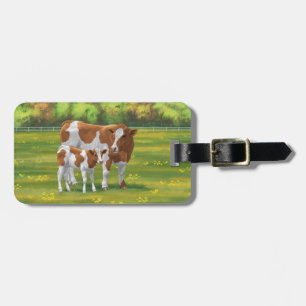 Guernsey Kuh & Niedlich Calf im Sommer Weide Gepäckanhänger