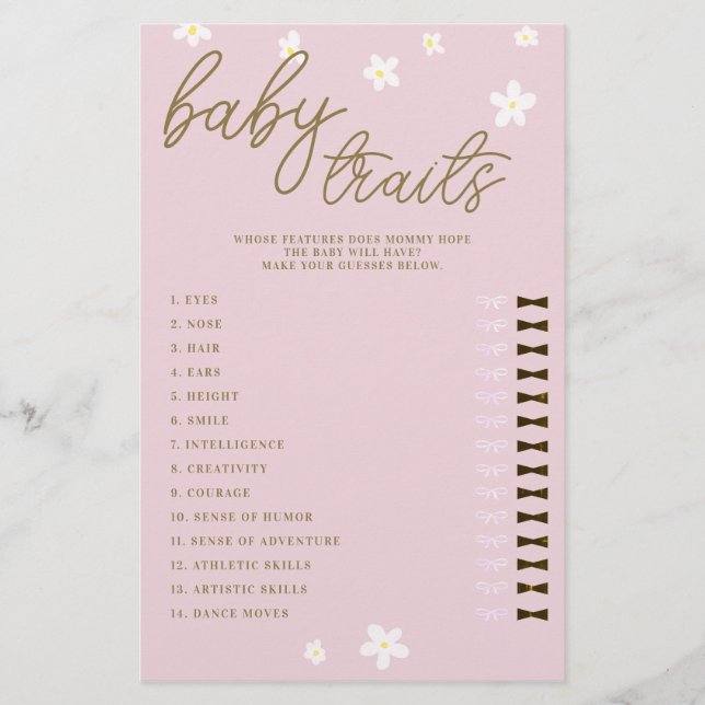 Guess Baby Features Shower Game Boho Daisies Pink Flyer (Vorne)