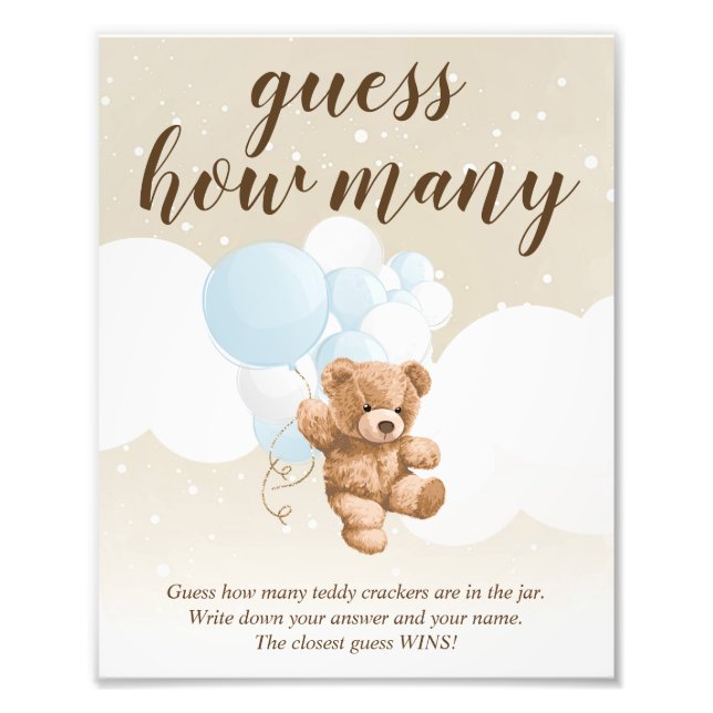 Guess How Many Dusty Blue Teddy Bear Shower Sign Fotodruck (Vorne)