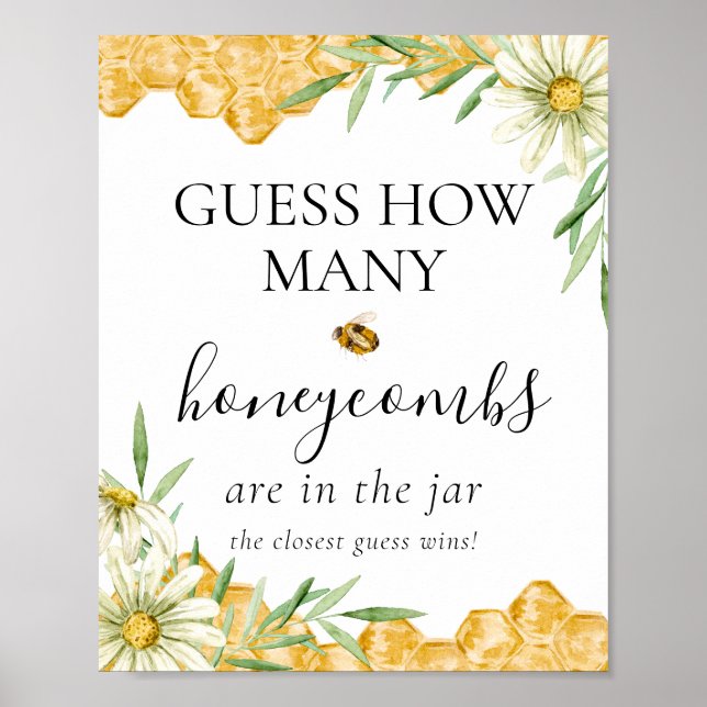 Guess How Many Honeycomb Bee Bridal Shower Game Poster (Vorne)