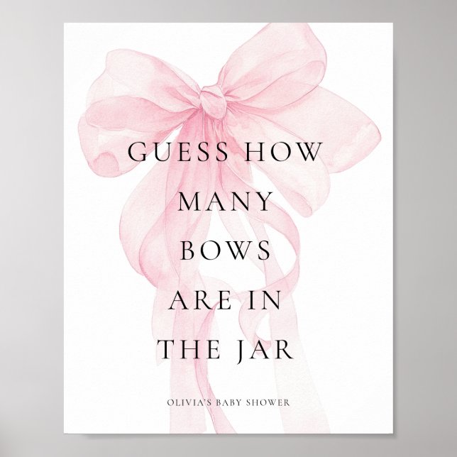 Guess How Many Pink Bow Baby Shower Game Poster (Vorne)