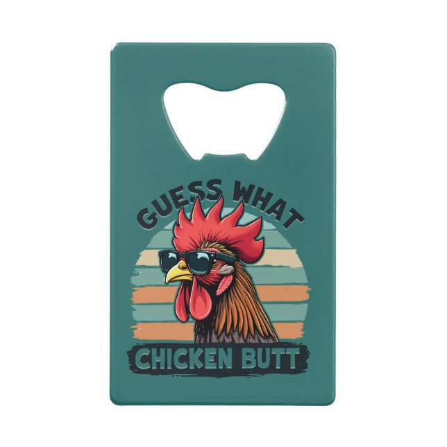 Guess What Chicken Butt Funny Retro Rooster Geldbeutel Flaschenöffner (Vorderseite)
