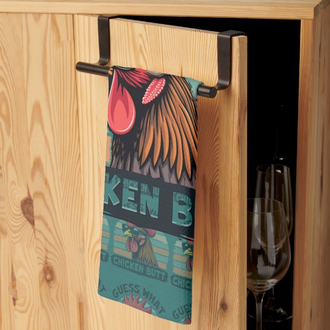 Guess What Chicken Butt Funny Retro Rooster Geschirrtuch (Drittel gefaltet)