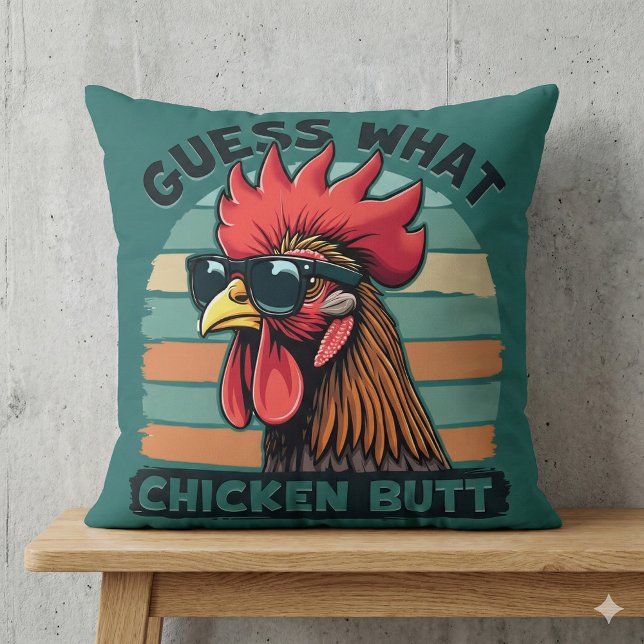 Guess What Chicken Butt Funny Retro Rooster Kissen (Guess What Chicken Butt Funny Retro Rooster Throw Pillow Mockup A)