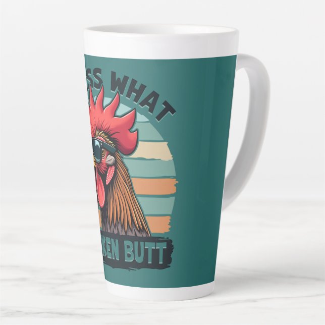 Guess What Chicken Butt Funny Retro Rooster Milchtasse (Rechte Ecke)