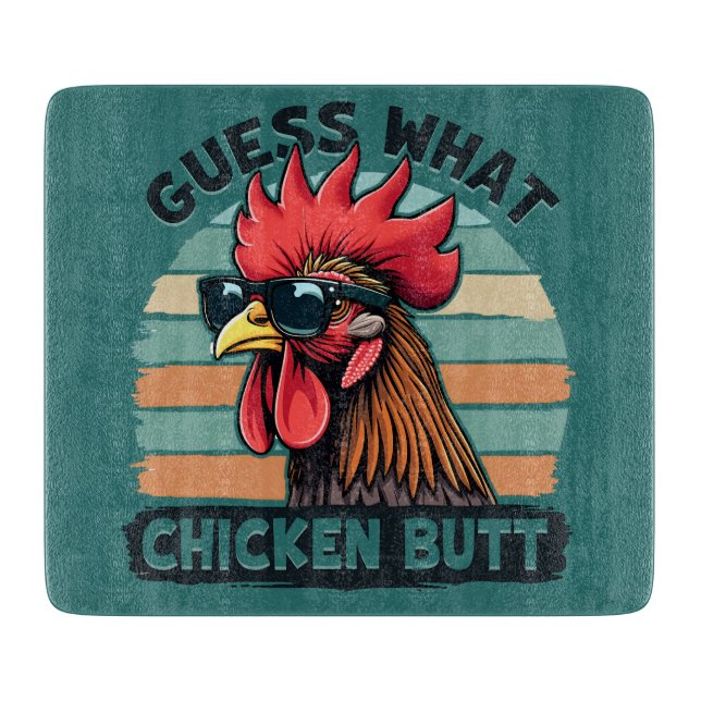 Guess What Chicken Butt Funny Retro Rooster Schneidebrett (Vorderseite)